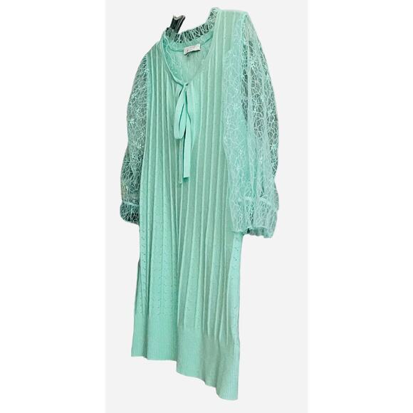 LIQUID BY SIONI SHORT LACE SLEEVE PULL-OVER BLOUSE, WOMENS, L, MINT GREEN, TIE - Picture 3 of 10